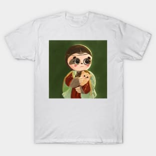 sloth with hedgehog not lady with an ermine inspired by da vinci's masterpieces T-Shirt